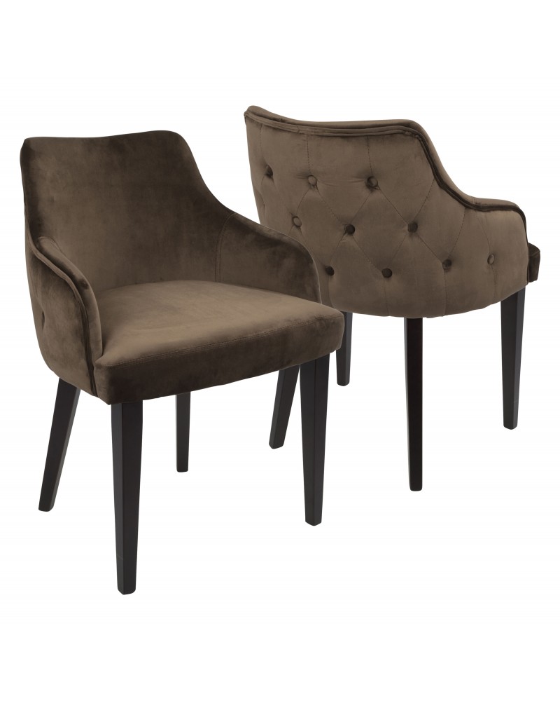 Eliza Contemporary Dining Chair in Espresso with Brown Velvet - Set of 2