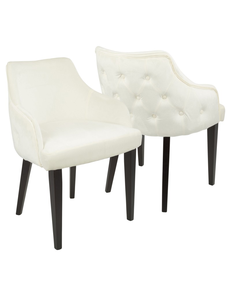 Eliza Contemporary Dining Chair in Espresso with Cream Velvet - Set of 2