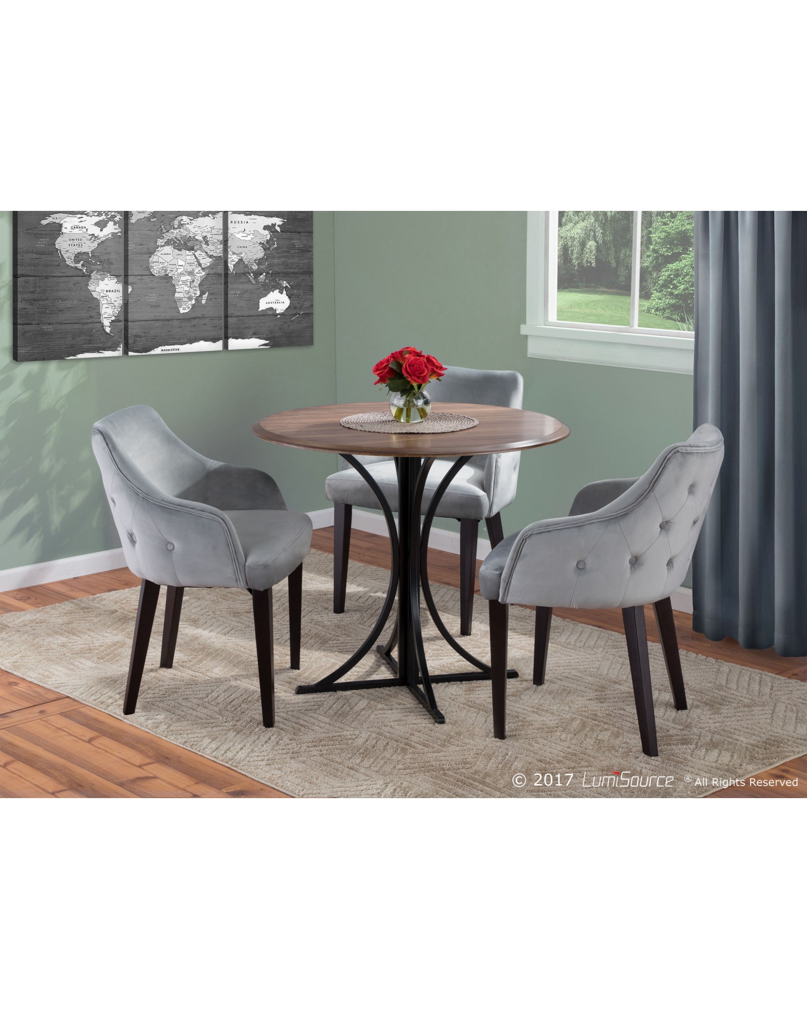 Eliza Contemporary Dining Chair in Espresso with Grey Velvet - Set of 2
