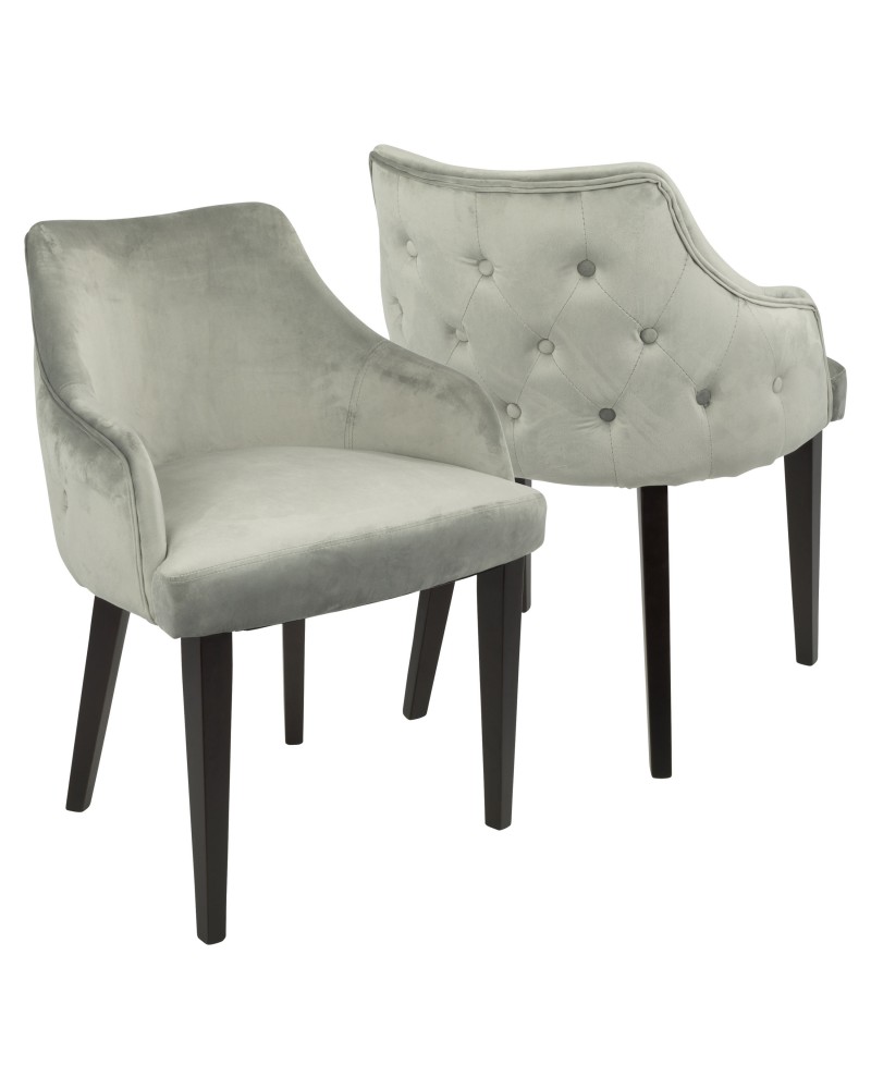 Eliza Contemporary Dining Chair in Espresso with Grey Velvet - Set of 2