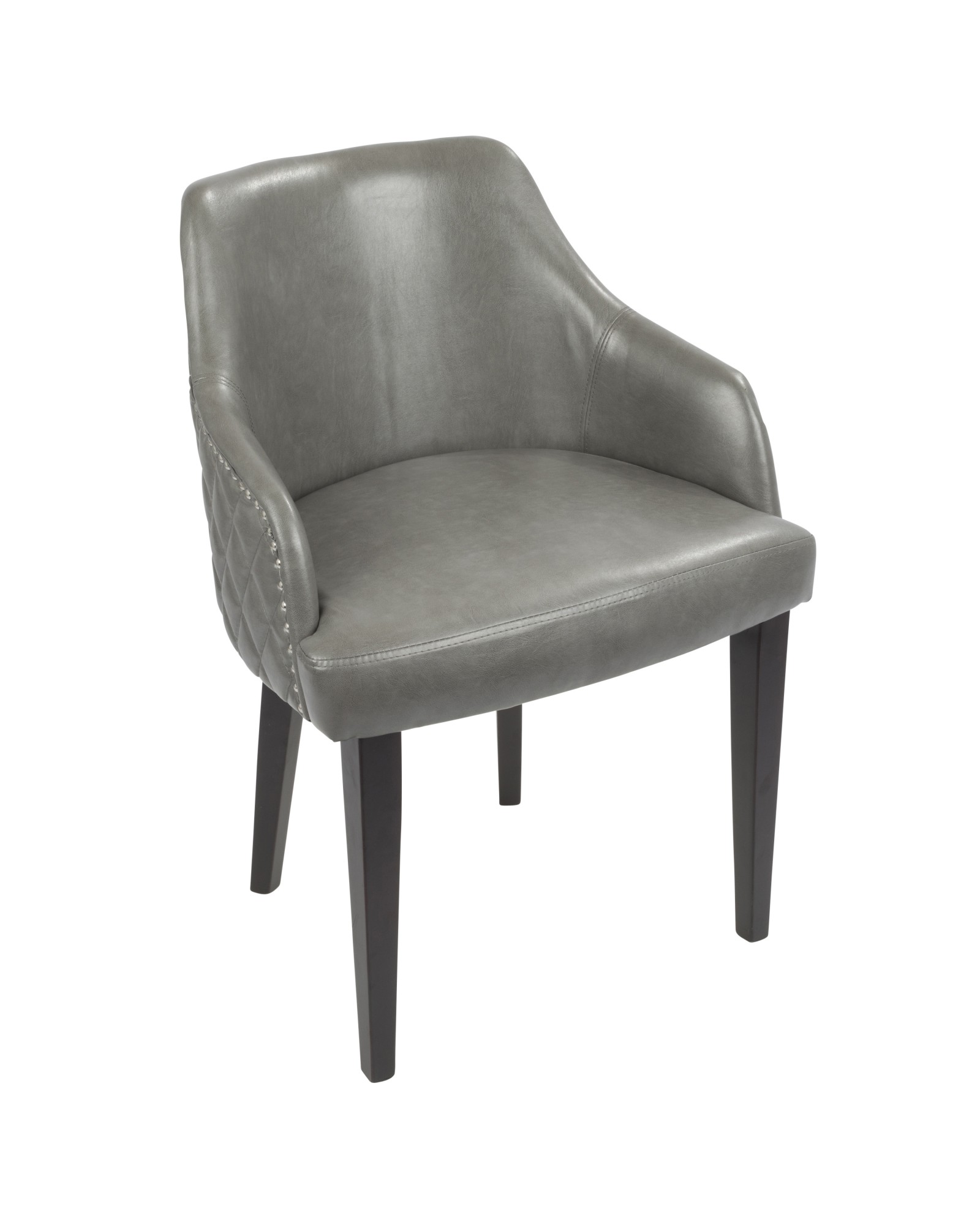 Esteban Contemporary Dining Chair with Chrome Studded Trim in Espresso with Grey Faux Leather - Set of 2
