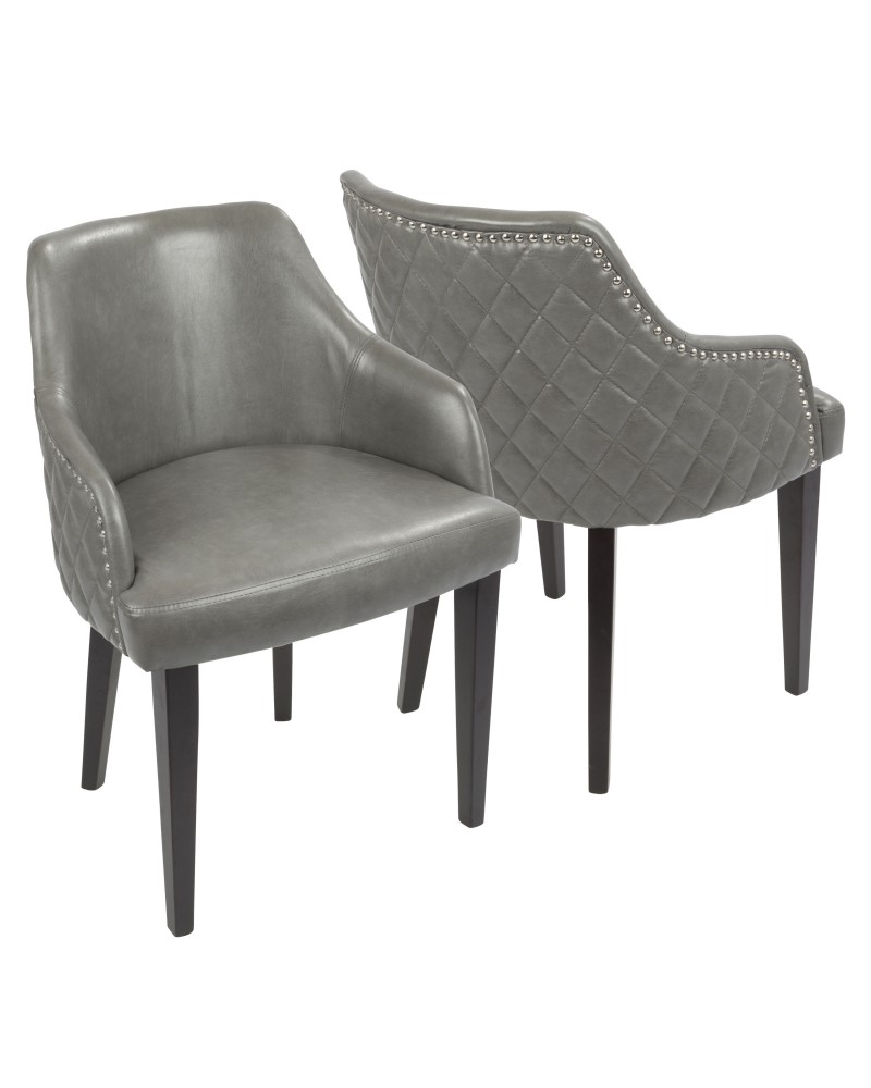 Esteban Contemporary Dining Chair with Chrome Studded Trim in Espresso with Grey Faux Leather - Set of 2