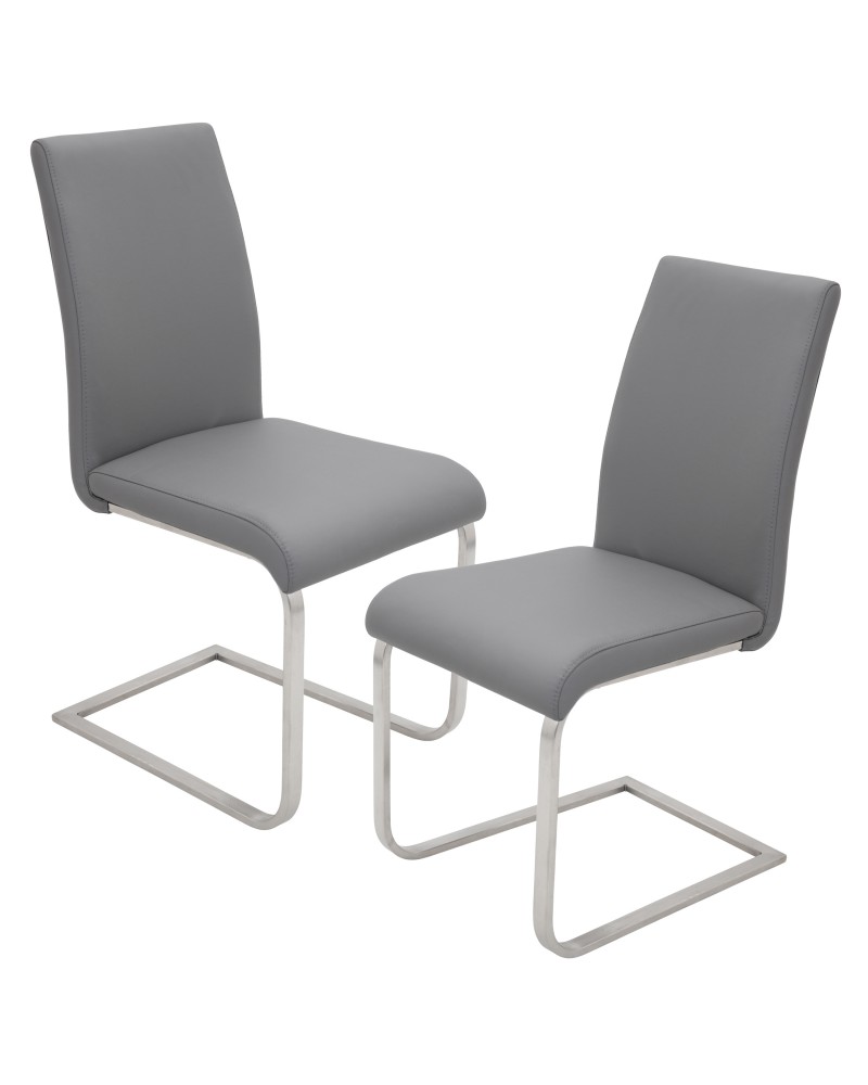 Foster Contemporary Dining Chair in Grey Faux Leather - Set of 2