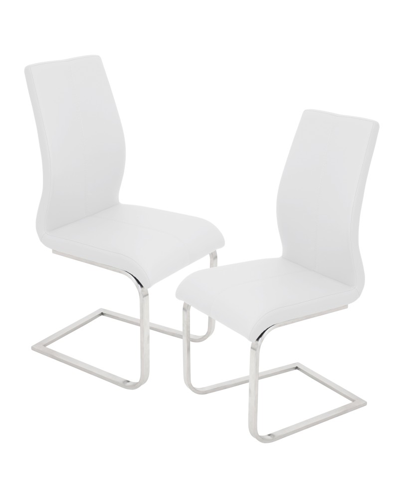 Foster Contemporary Dining Chair in White Faux Leather - Set of 2