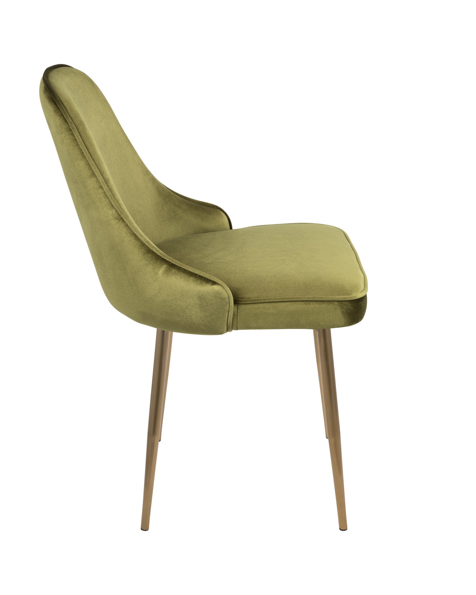 Marcel Contemporary Dining Chair with Gold Frame and Green Velvet Fabric - Set of 2