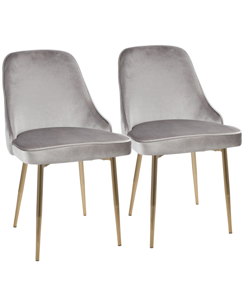 Marcel Contemporary Dining Chair with Gold Frame and Silver Velvet Fabric - Set of 2