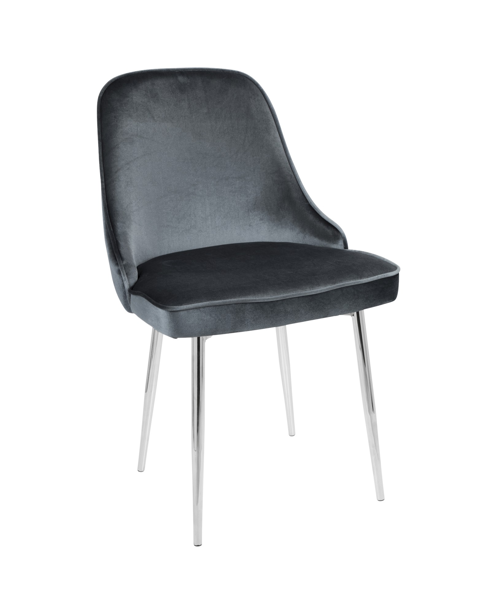 Marcel Contemporary Dining Chair with Chrome Frame and Blue Velvet Fabric - Set of 2