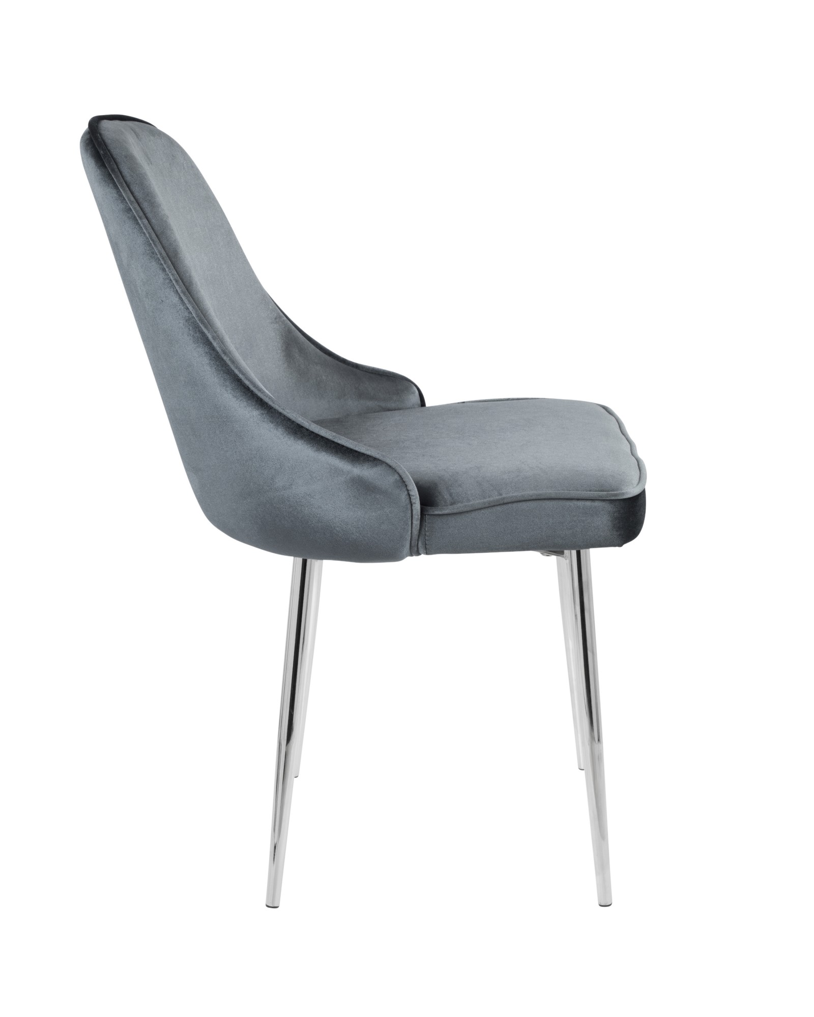 Marcel Contemporary Dining Chair with Chrome Frame and Blue Velvet Fabric - Set of 2