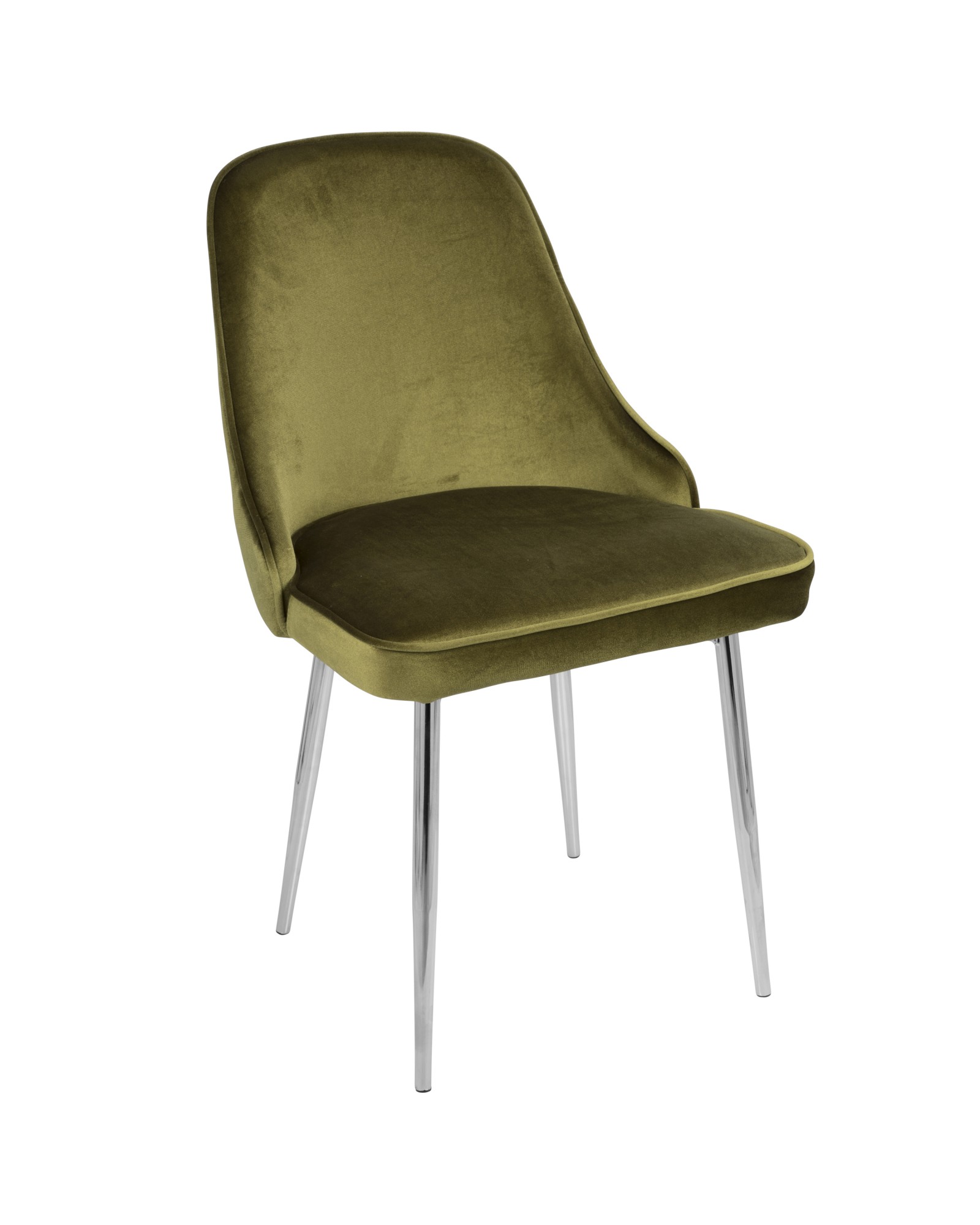 Marcel Contemporary Dining Chair with Chrome Frame and Green Velvet Fabric - Set of 2