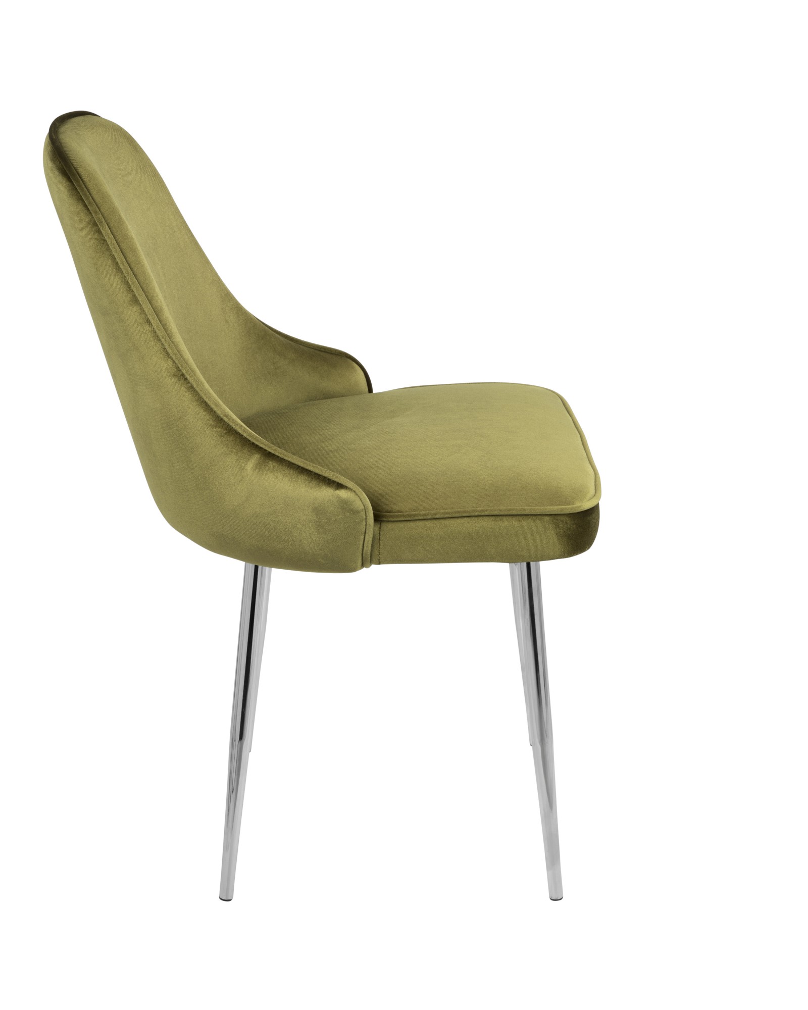 Marcel Contemporary Dining Chair with Chrome Frame and Green Velvet Fabric - Set of 2