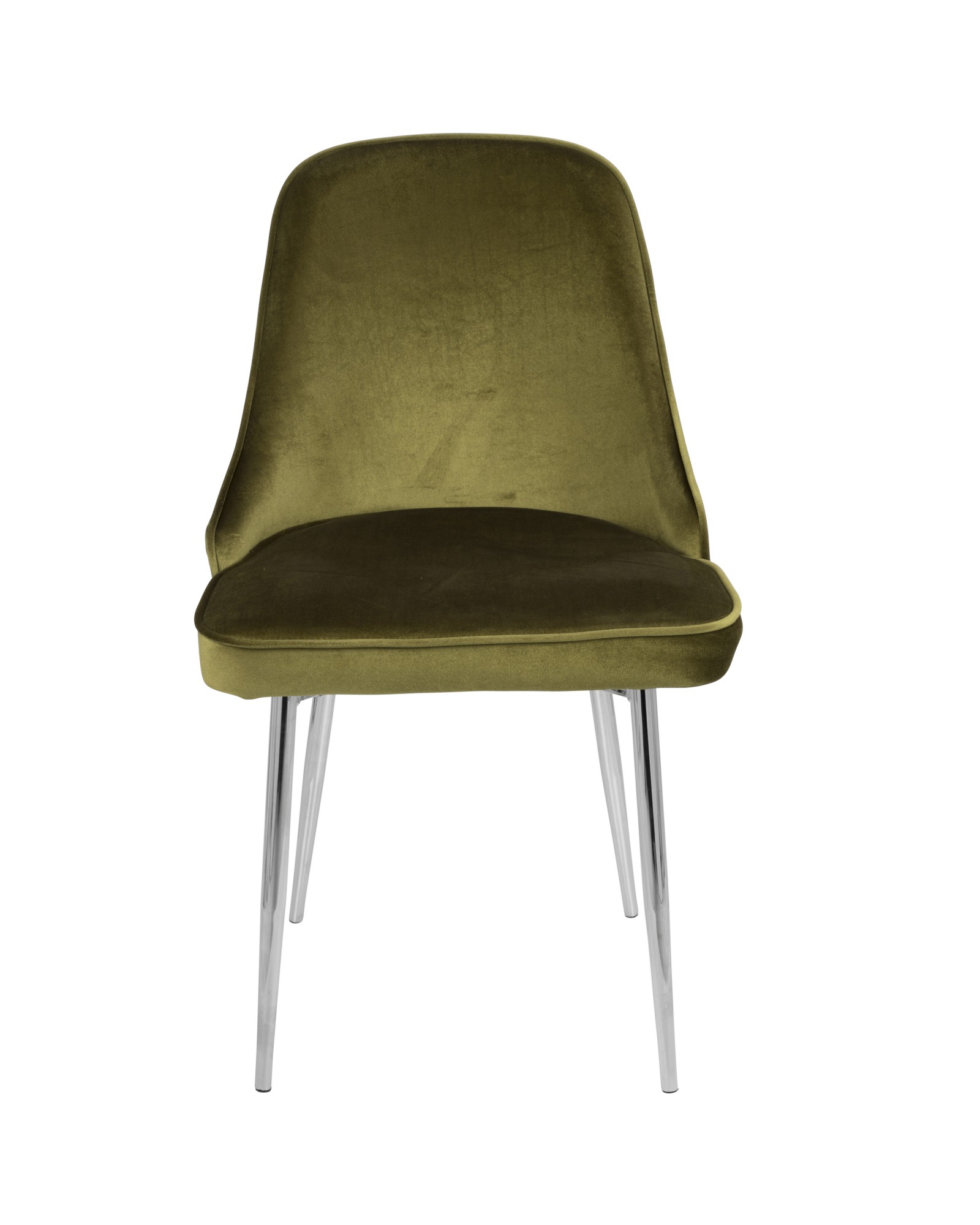 Marcel Contemporary Dining Chair with Chrome Frame and Green Velvet Fabric - Set of 2