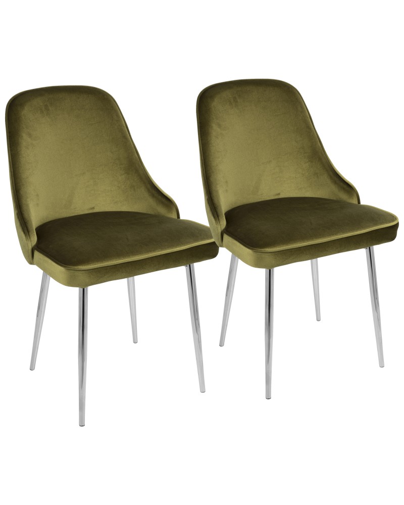 Marcel Contemporary Dining Chair with Chrome Frame and Green Velvet Fabric - Set of 2