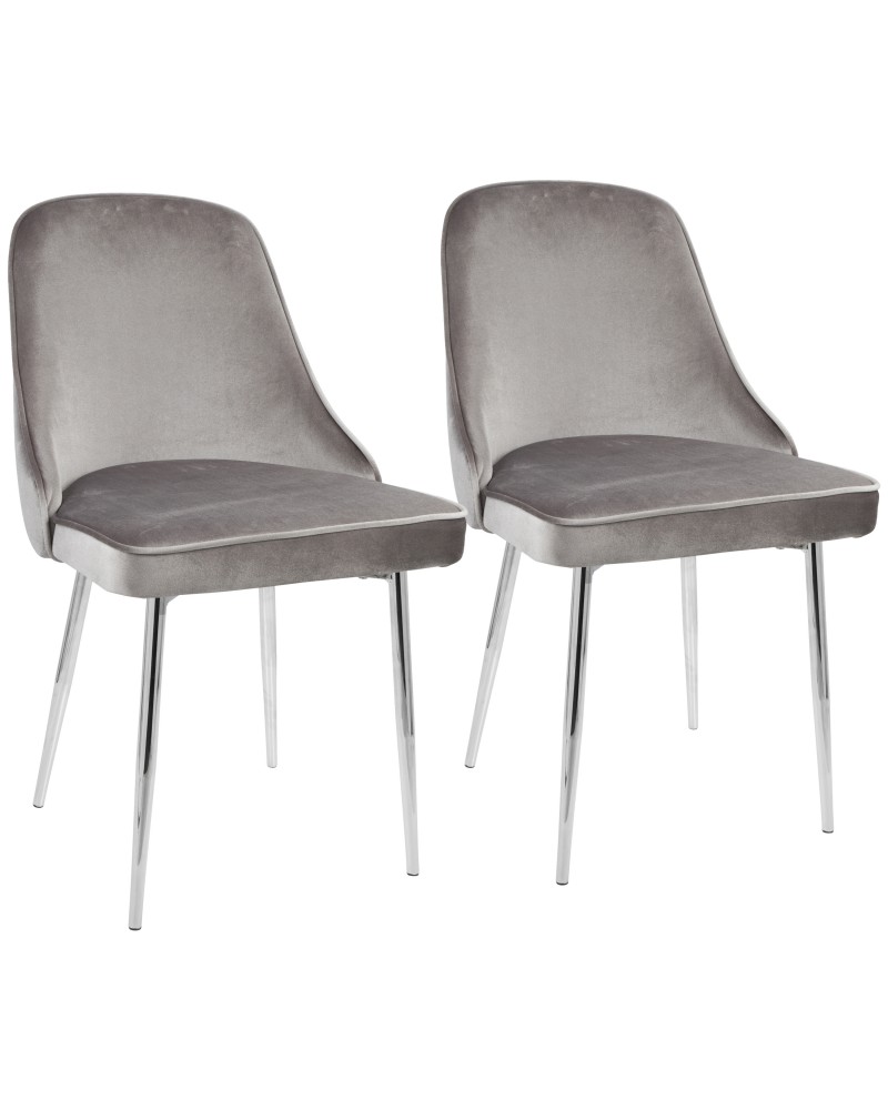 Marcel Contemporary Dining Chair with Chrome Frame and Blue Velvet Fabric - Set of 2