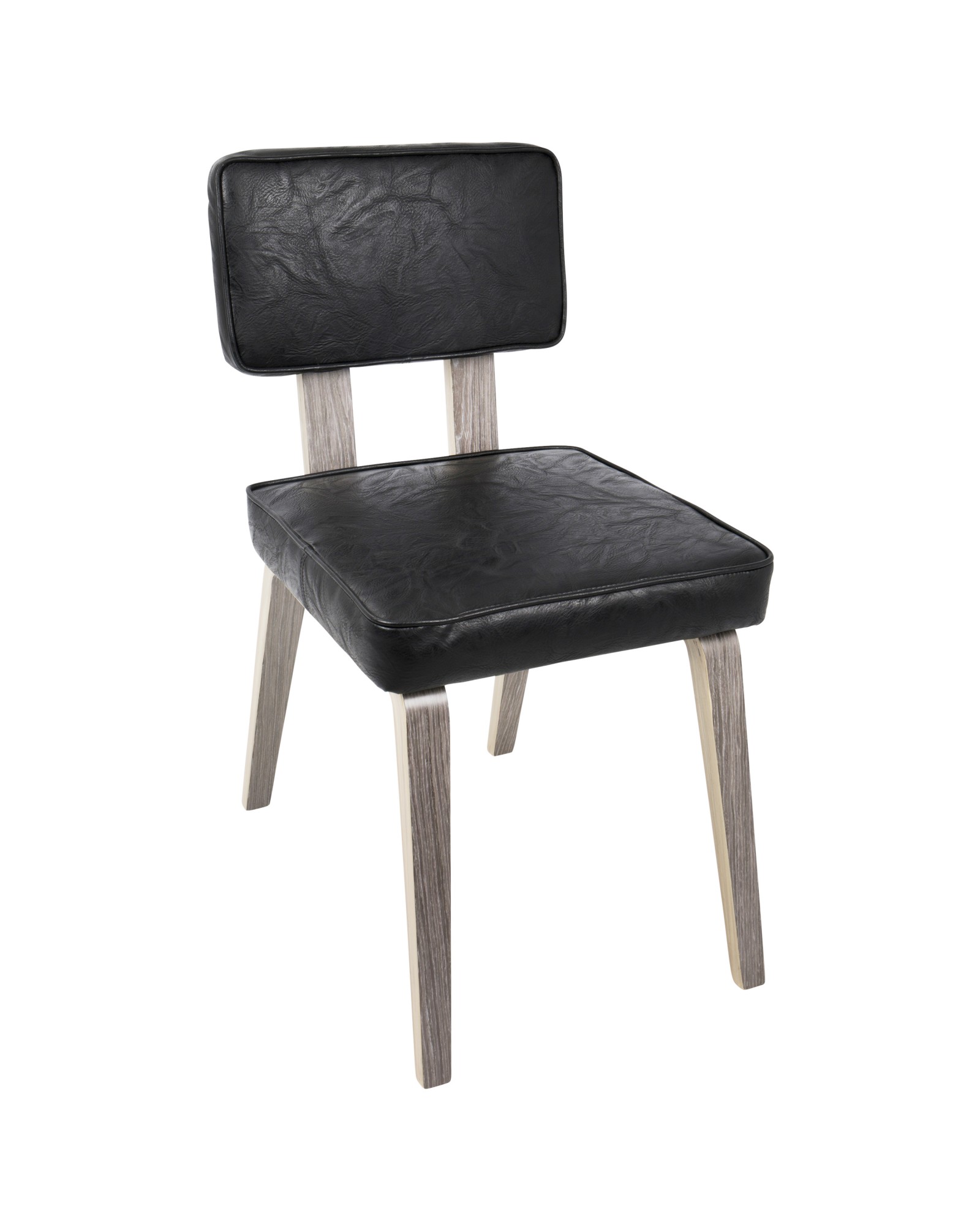 Nunzio Mid-Century Modern Dining Chair in Light Grey Wood and Black Faux Leather - Set of 2