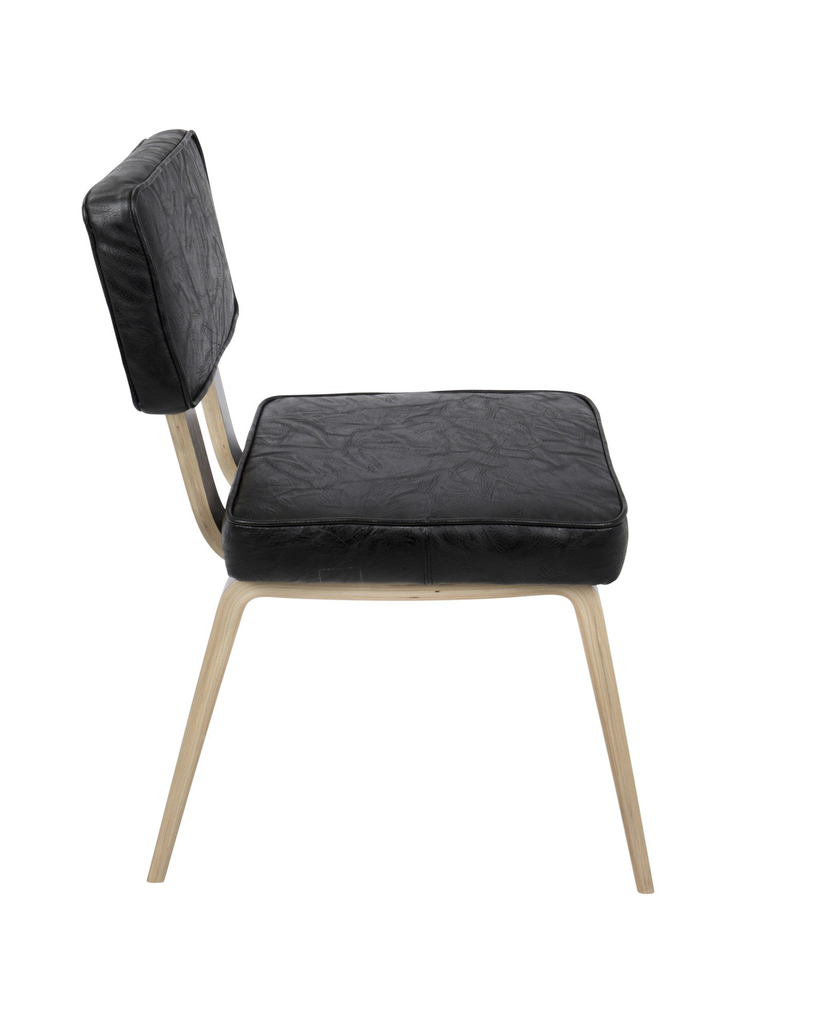 Nunzio Mid-Century Modern Dining Chair in Light Grey Wood and Black Faux Leather - Set of 2