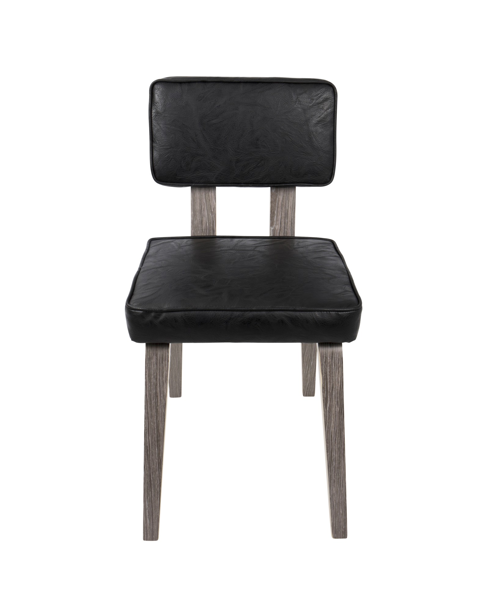 Nunzio Mid-Century Modern Dining Chair in Light Grey Wood and Black Faux Leather - Set of 2