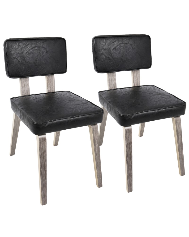 Nunzio Mid-Century Modern Dining Chair in Light Grey Wood and Black Faux Leather - Set of 2