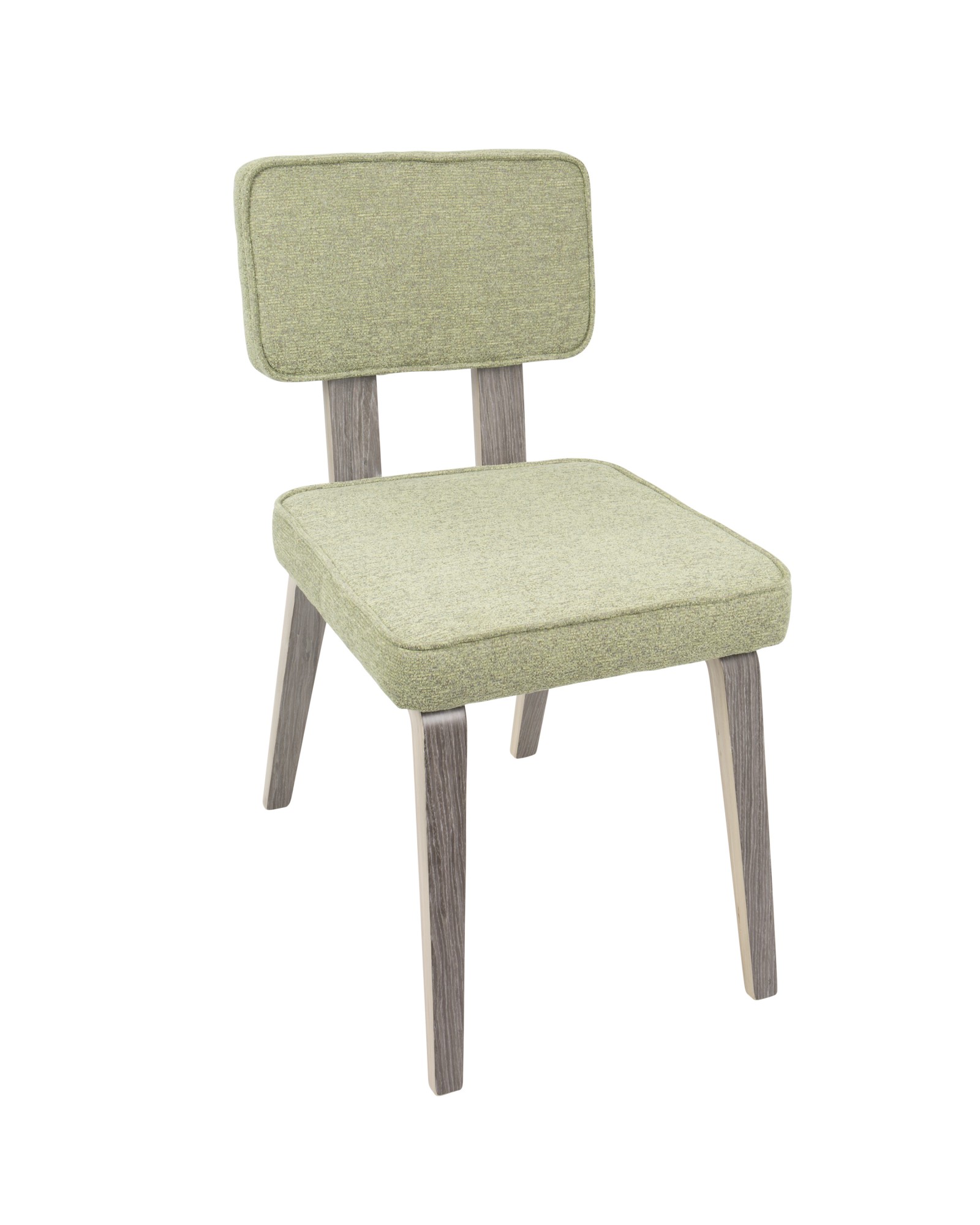 Nunzio Mid-Century Modern Dining Chair in Light Grey Wood and Light Green Fabric - Set of 2