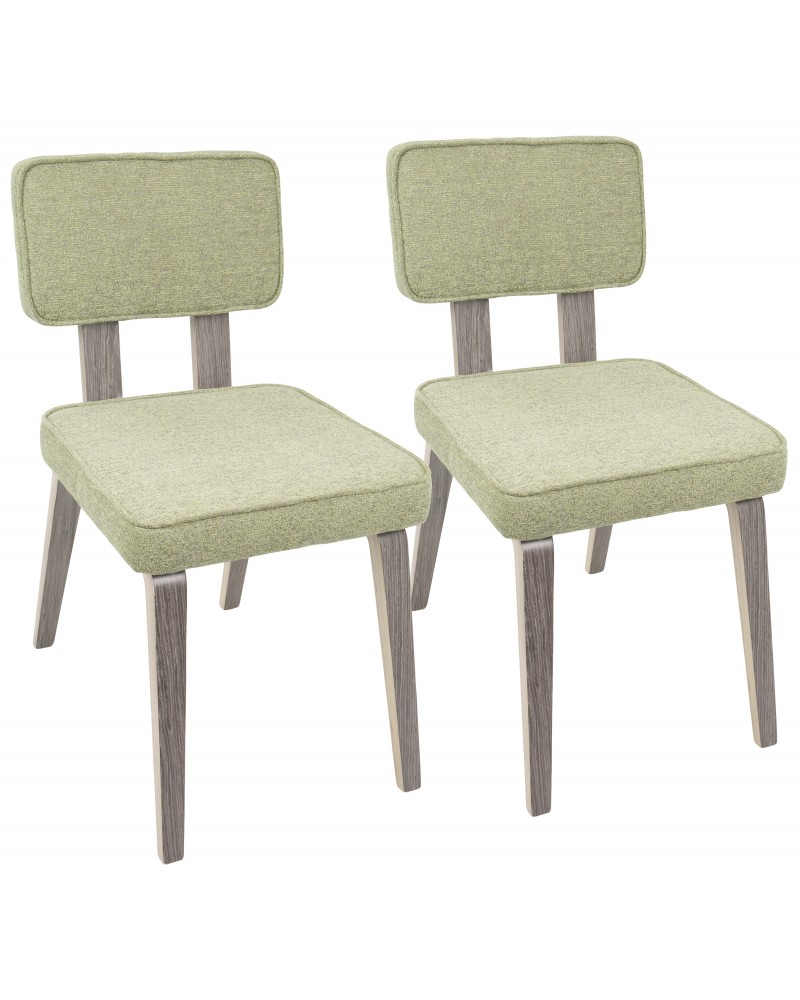 Nunzio Mid-Century Modern Dining Chair in Light Grey Wood and Light Green Fabric - Set of 2