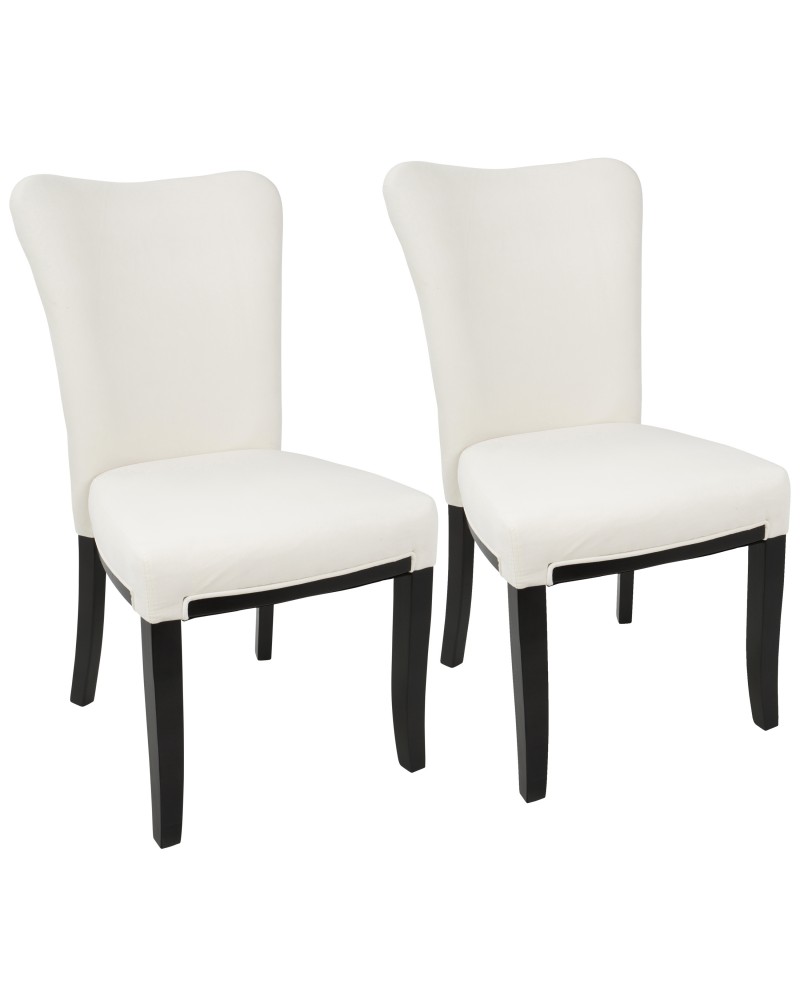 Olivia Contemporary Dining Chair in Espresso Wood and Cream Velvet - Set of 2