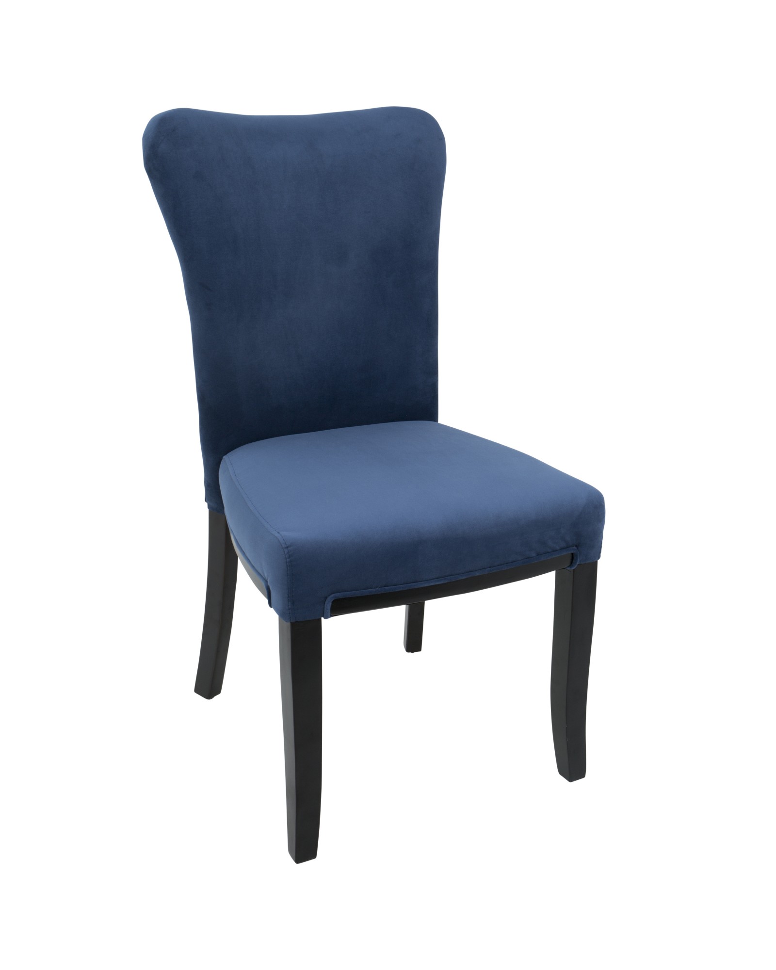 Olivia Contemporary Dining Chair in Espresso Wood and Navy Blue Velvet - Set of 2