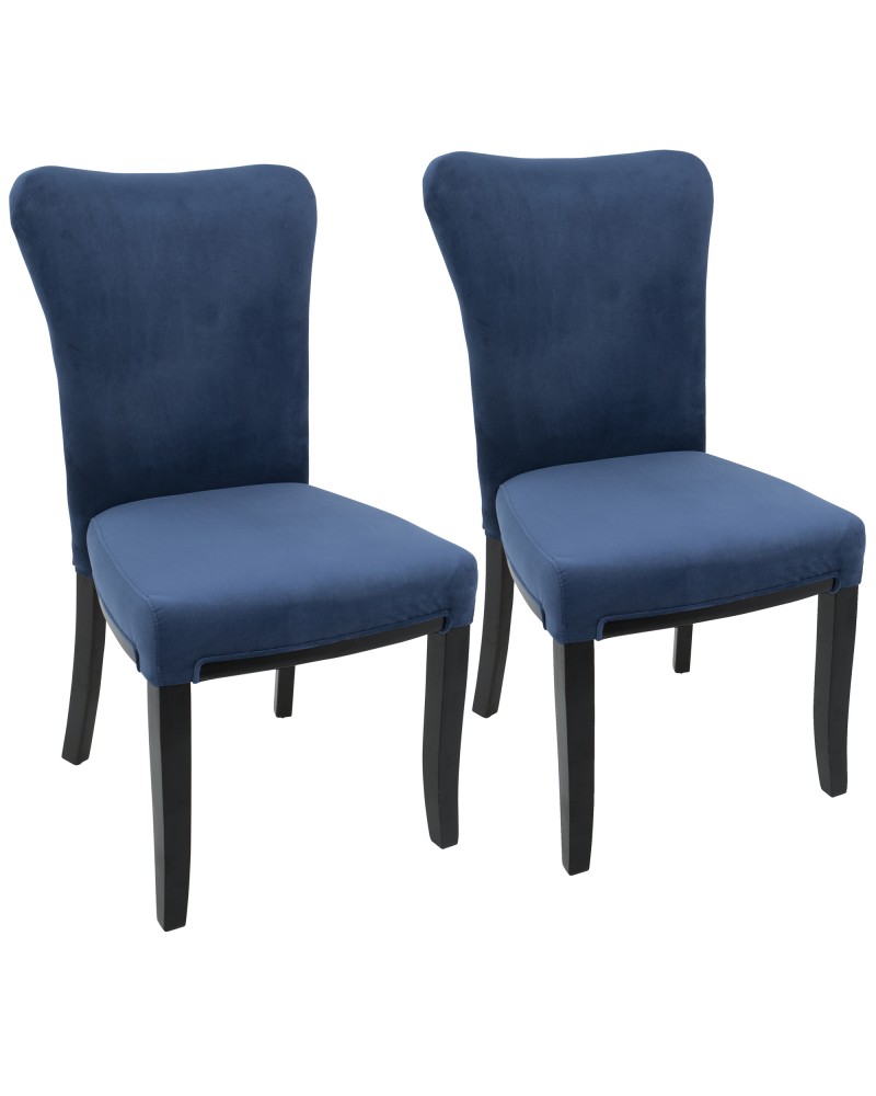 Olivia Contemporary Dining Chair in Espresso Wood and Navy Blue Velvet - Set of 2