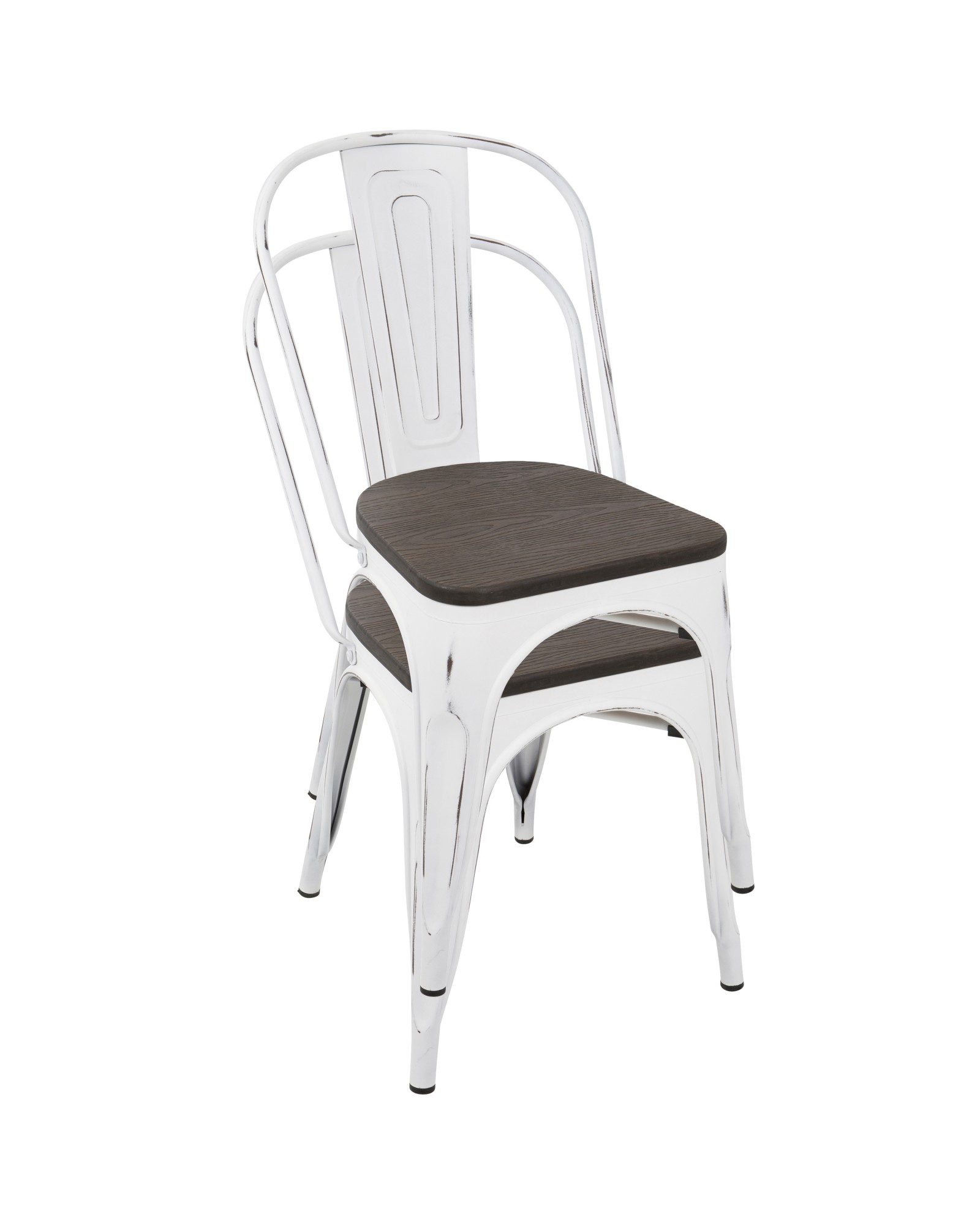 Oregon Industrial-Farmhouse Stackable Dining Chair in Vintage White and Espresso - Set of 2