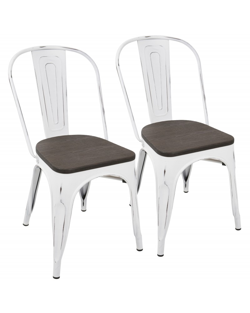 Oregon Industrial-Farmhouse Stackable Dining Chair in Vintage White and Espresso - Set of 2