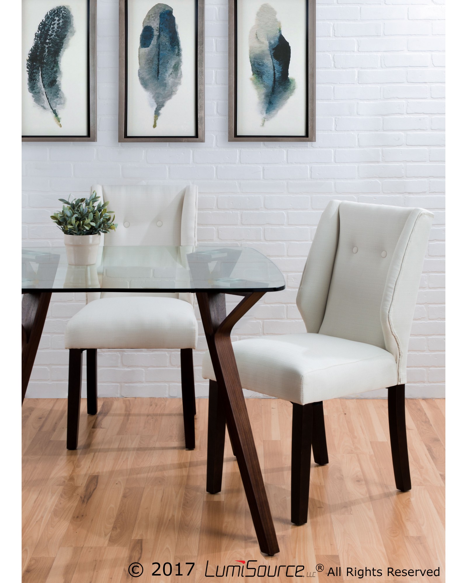 Rosario Contemporary Dining Chair in Walnut and Cream - Set of 2