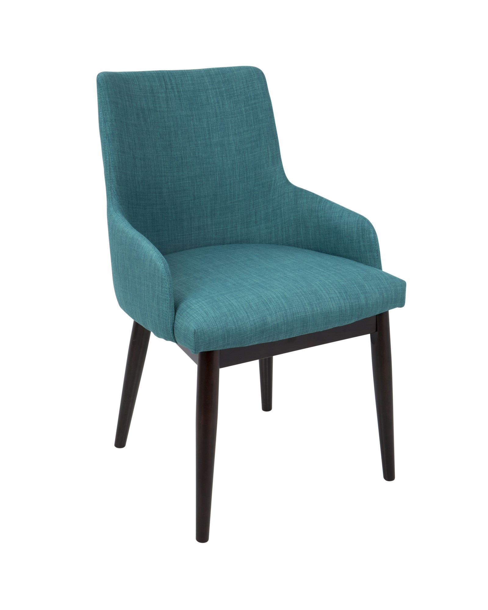 Santiago Mid-Century Modern Dining/Accent Chair in Walnut with Teal Fabric - Set of 2