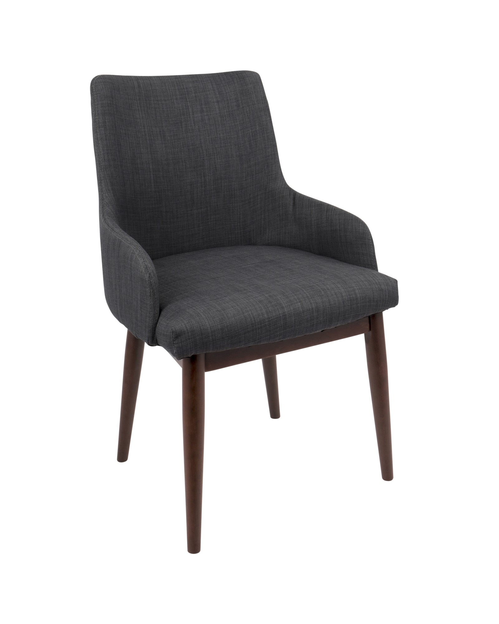 Santiago Mid-Century Modern Dining/Accent Chair in Walnut with Charcoal Fabric - Set of 2