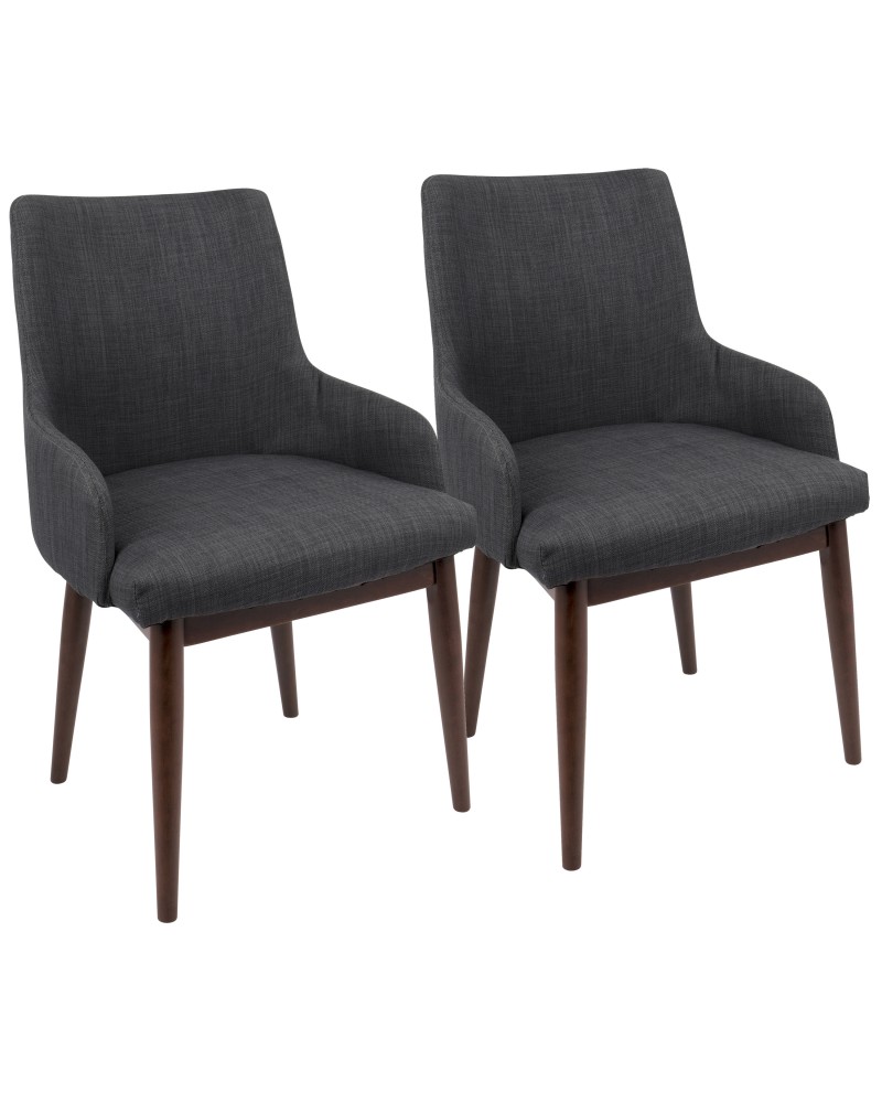 Santiago Mid-Century Modern Dining/Accent Chair in Walnut with Charcoal Fabric - Set of 2