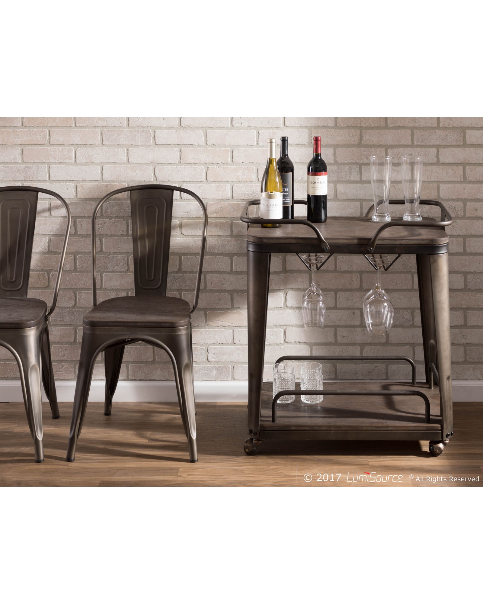 Oregon Industrial-Farmhouse Stackable Dining Chair in Antique and Espresso - Set of 2