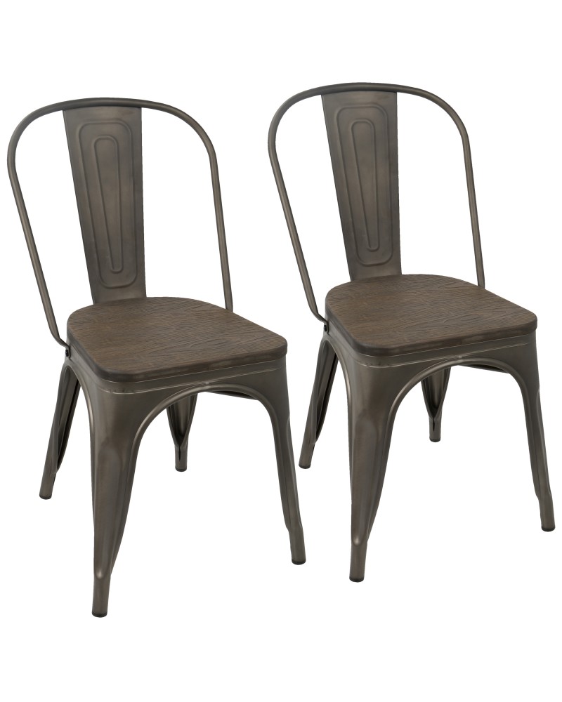 Oregon Industrial-Farmhouse Stackable Dining Chair in Antique and Espresso - Set of 2