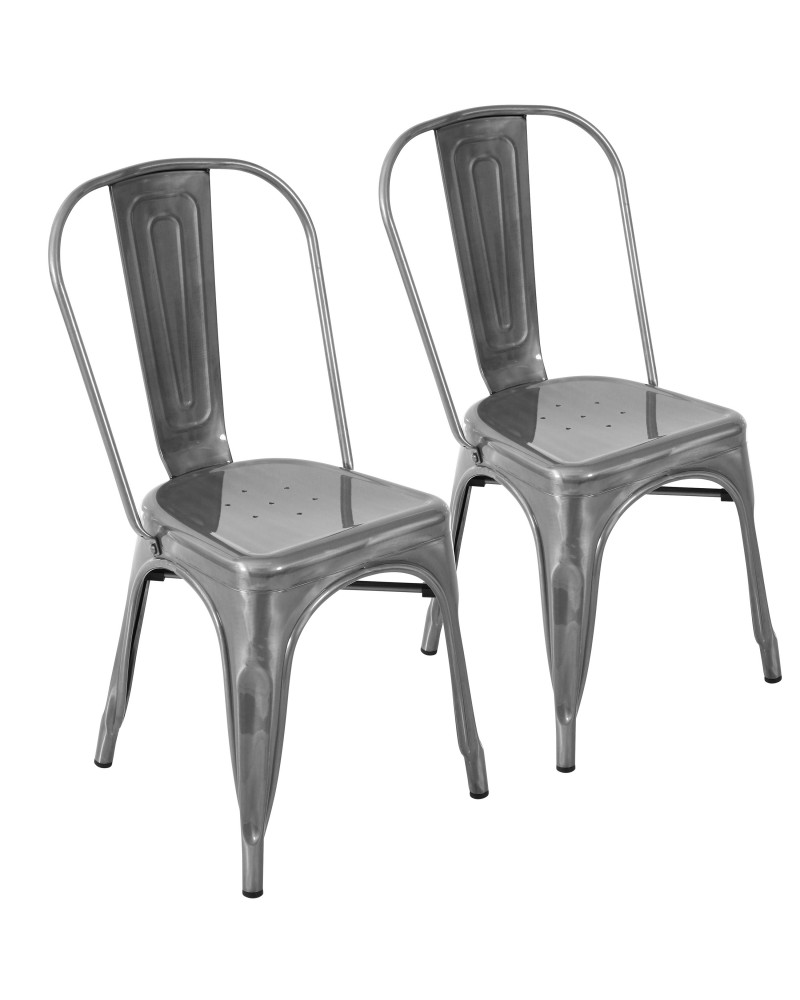 Oregon Industrial Stackable Dining Chair in Brushed Silver - Set of 2