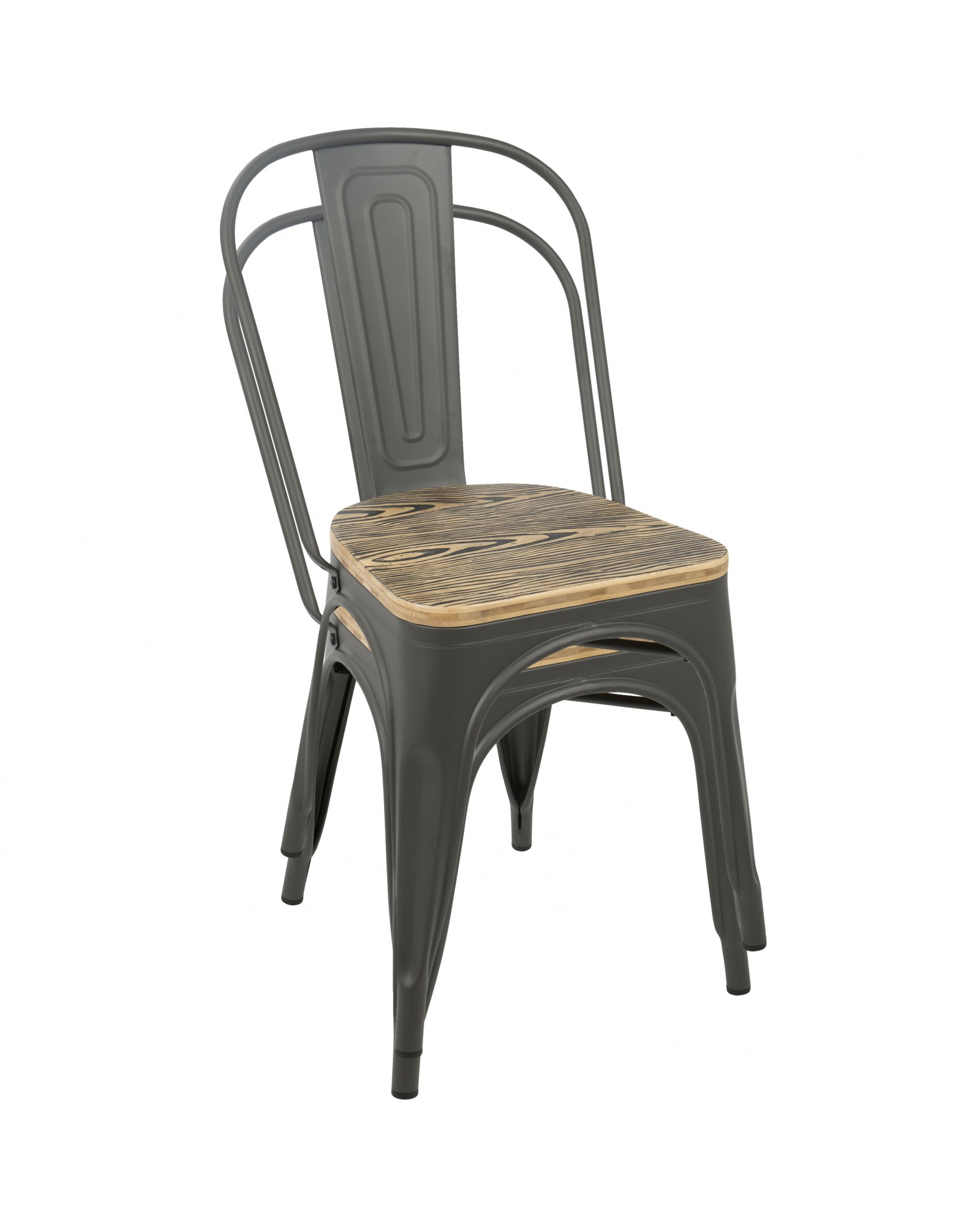 Oregon Industrial-Farmhouse Stackable Dining Chair in Grey and Brown - Set of 2