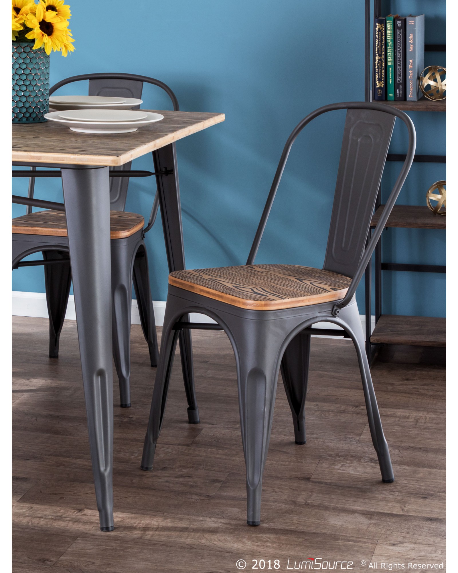 Oregon Industrial-Farmhouse Stackable Dining Chair in Grey and Brown - Set of 2