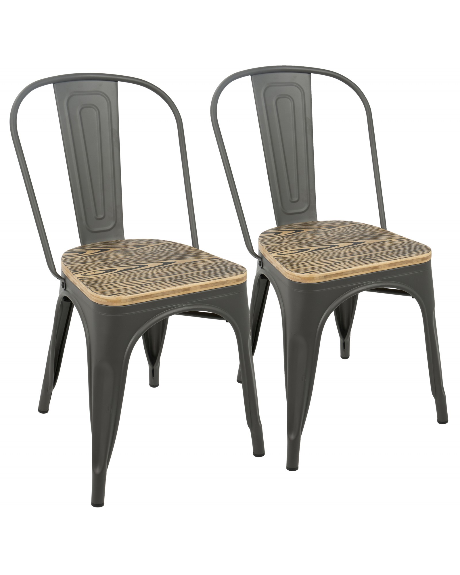 Oregon Industrial-Farmhouse Stackable Dining Chair in Grey and Brown - Set of 2