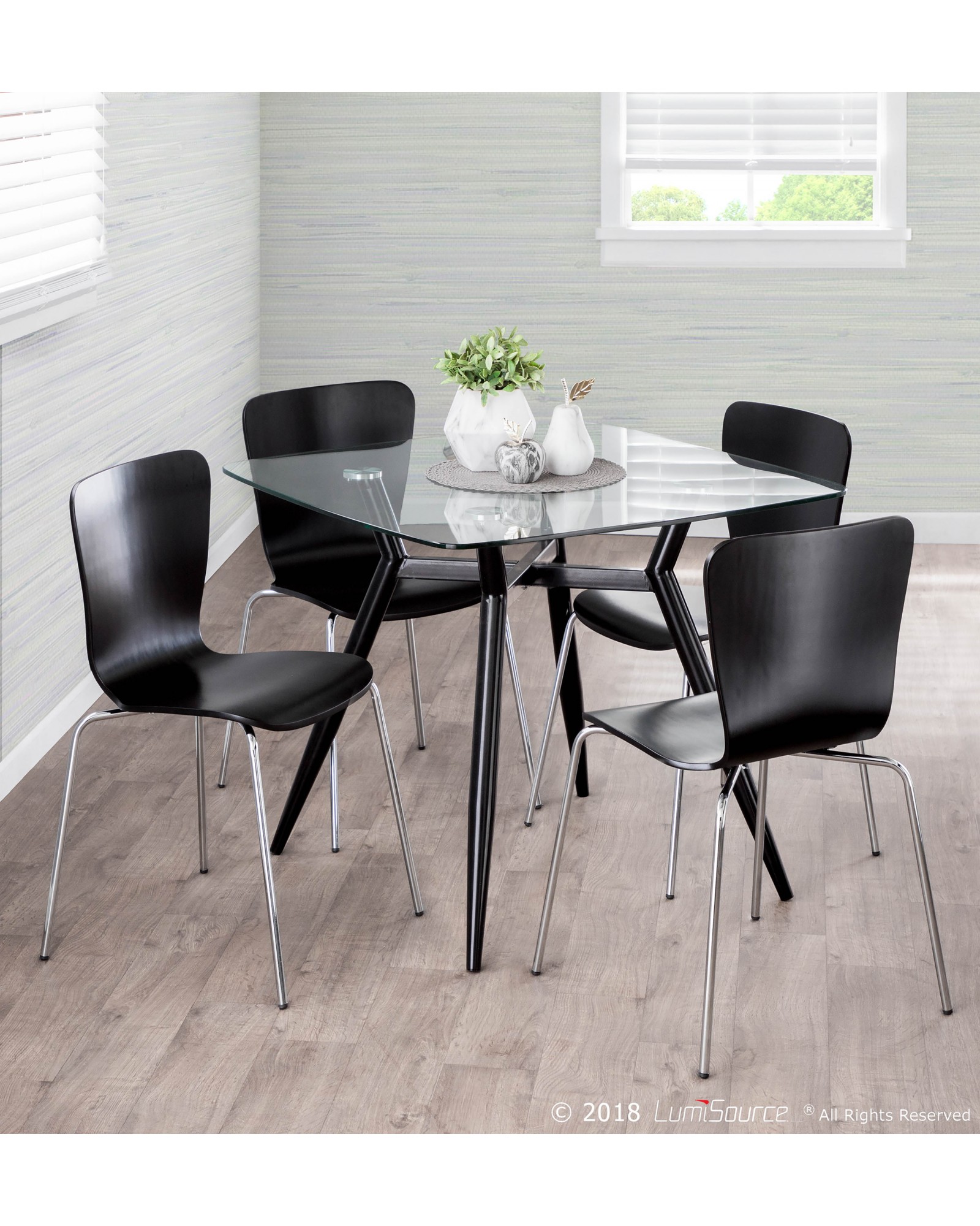 Bentwood Contemporary Stackable Dining Chair in Black Wood and Chrome - Set of 4