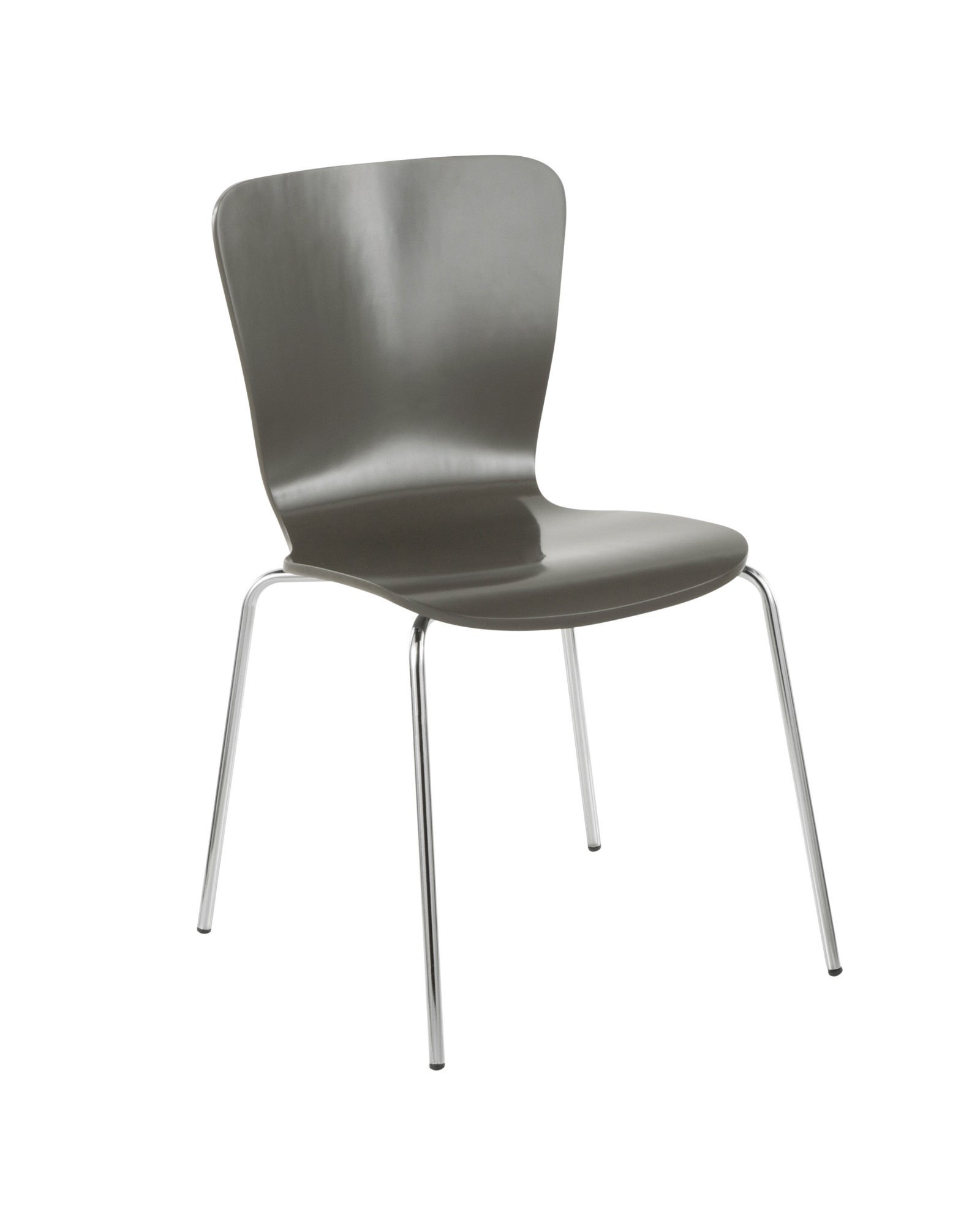 Bentwood Contemporary Stackable Dining Chair in Grey Wood and Chrome - Set of 4