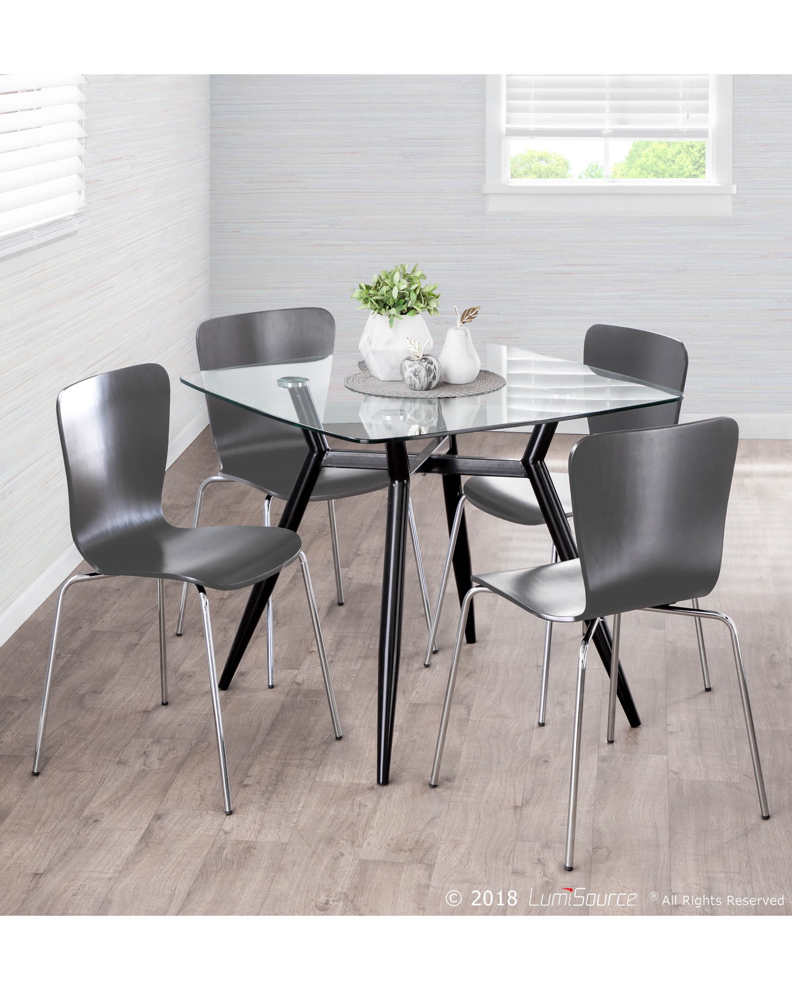 Bentwood Contemporary Stackable Dining Chair in Grey Wood and Chrome - Set of 4