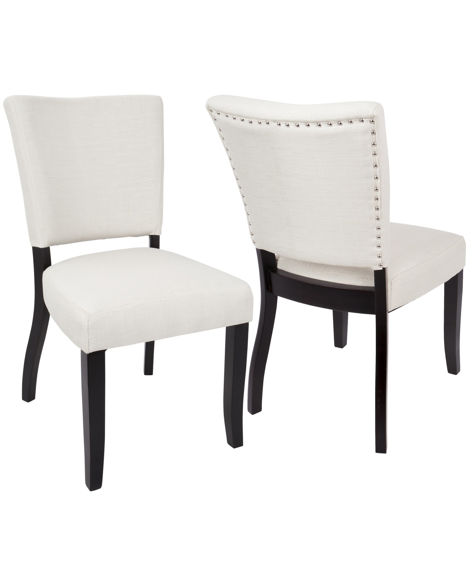 Vida Contemporary Dining Chair with Nailhead Trim in Espresso and Cream - Set of 2