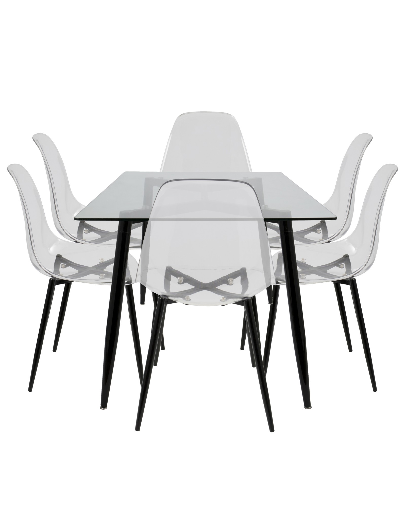 Clara 7-Piece Mid-Century Modern Dining Set in Black and Clear