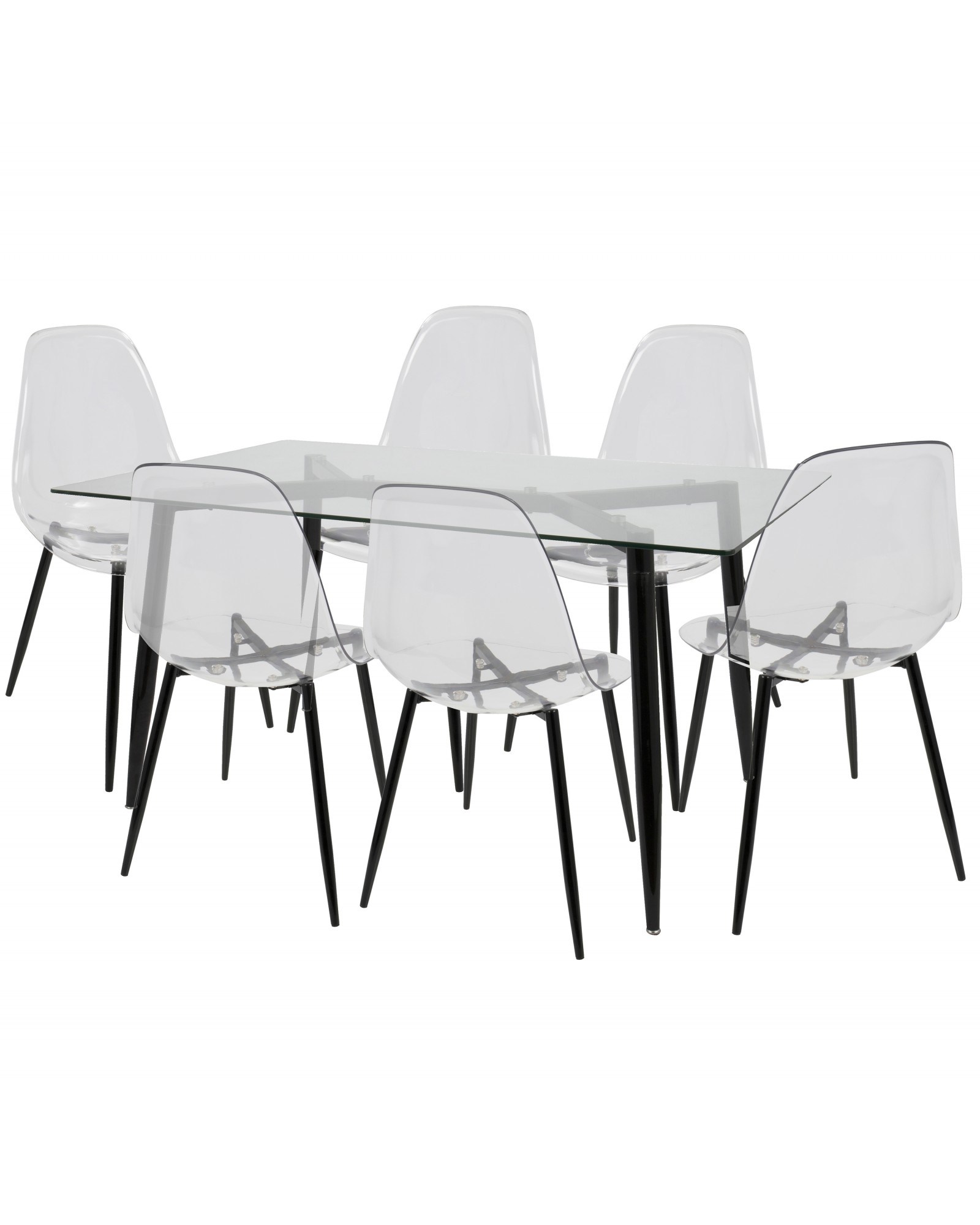 Clara 7-Piece Mid-Century Modern Dining Set in Black and Clear