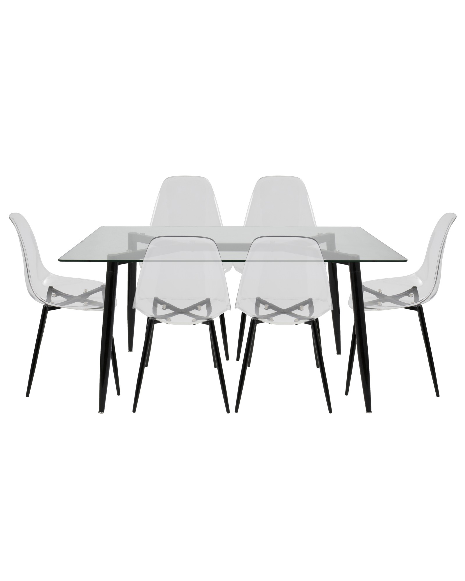 Clara 7-Piece Mid-Century Modern Dining Set in Black and Clear