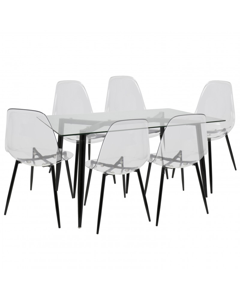 Clara 7-Piece Mid-Century Modern Dining Set in Black and Clear