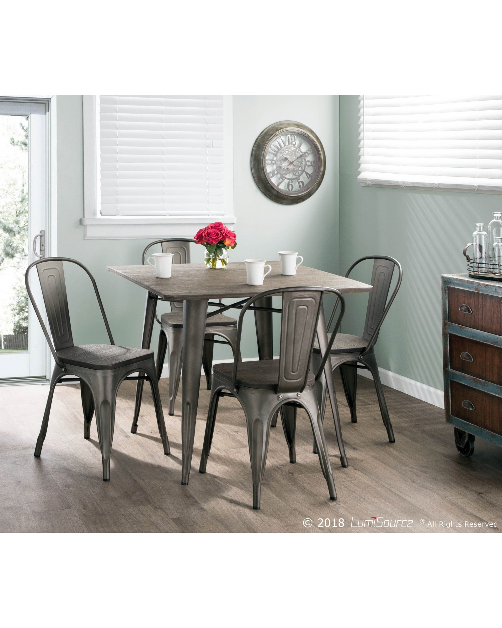 Oregon 5-Piece Industrial-Farmhouse Dining Set in Antique and Espresso