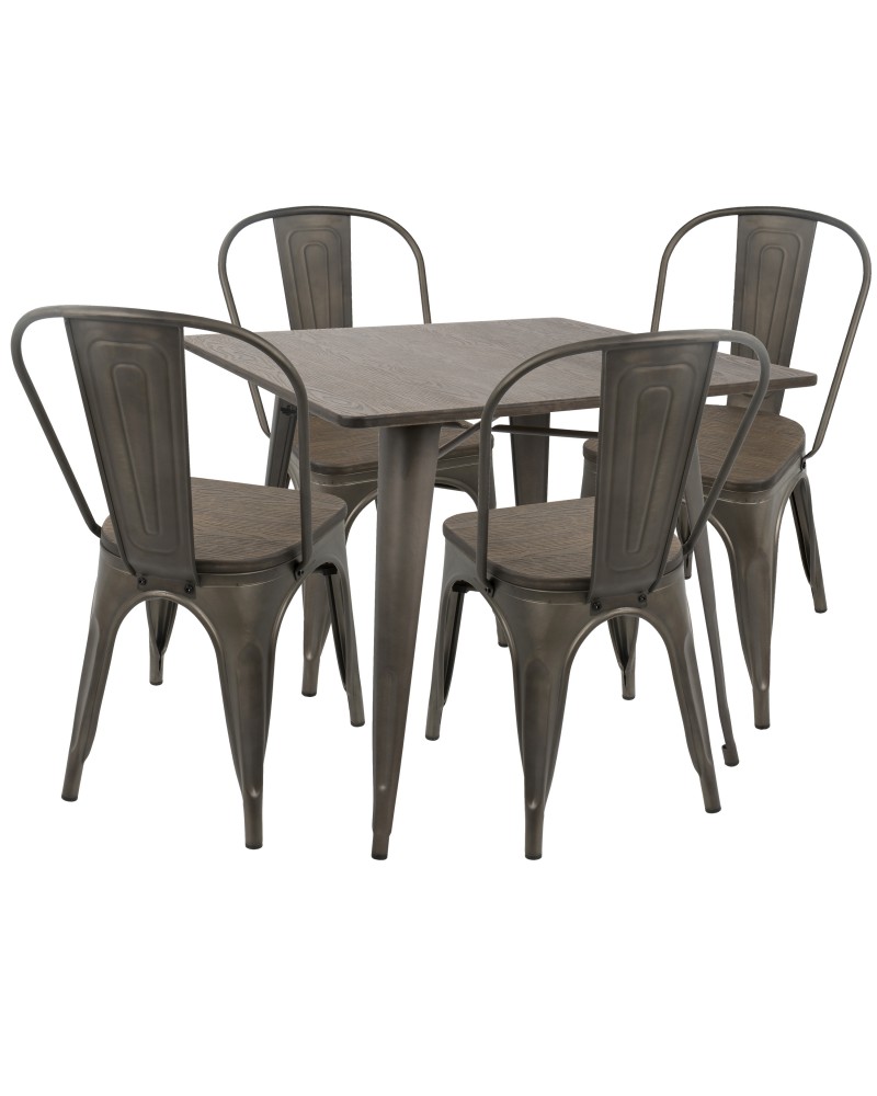 Oregon 5-Piece Industrial-Farmhouse Dining Set in Antique and Espresso