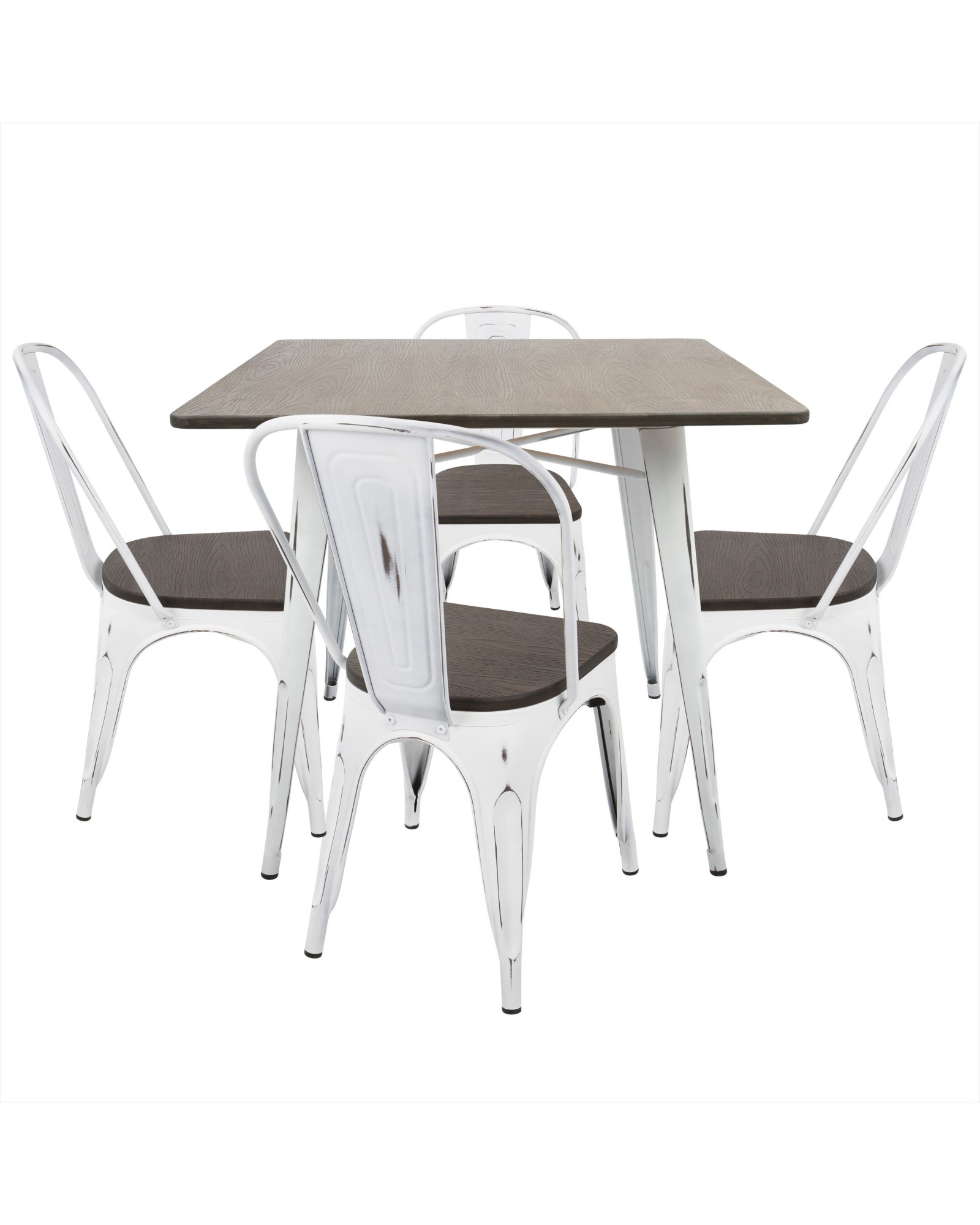 Oregon 5-Piece Industrial-Farmhouse Dining Set in Vintage White and Espresso