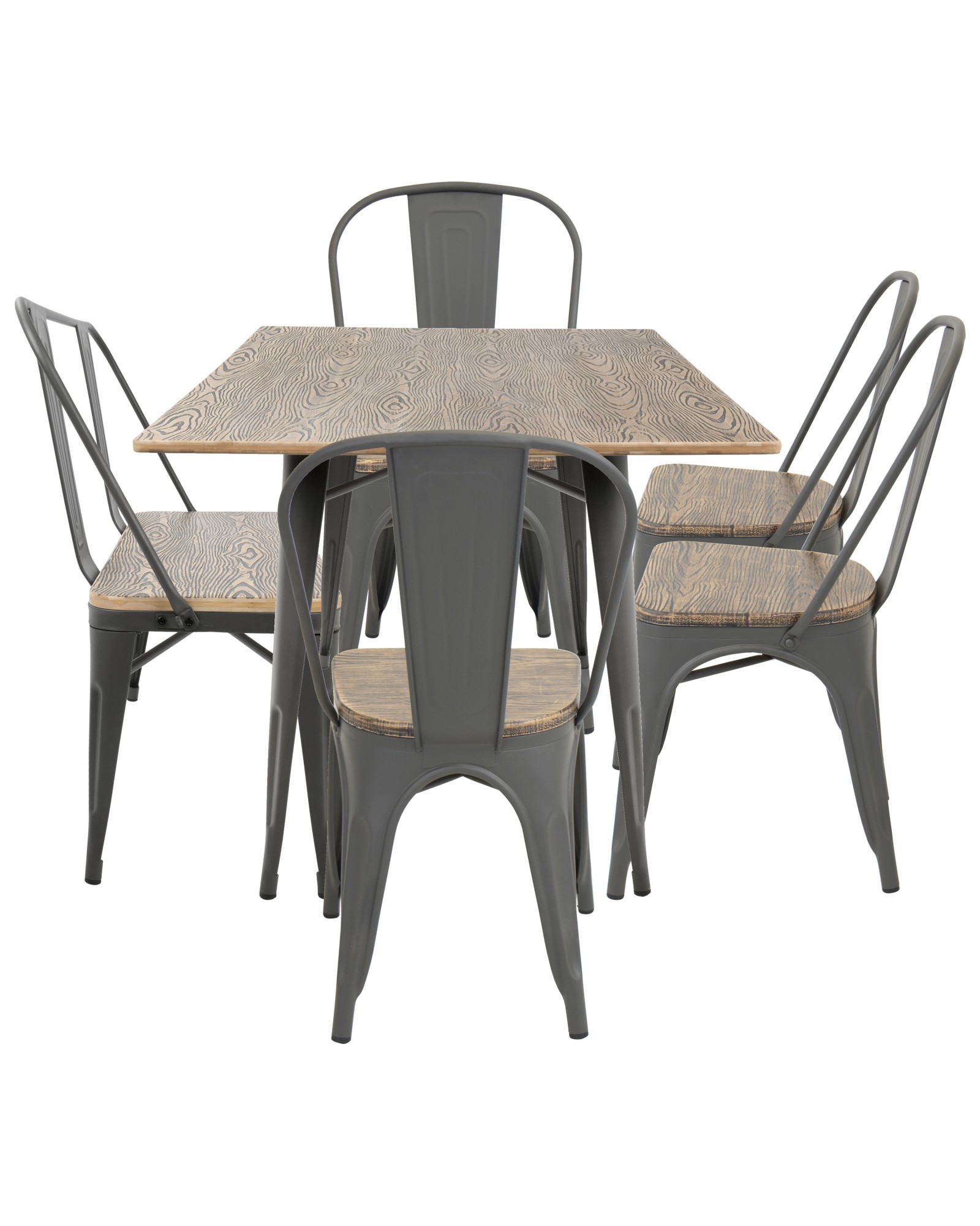 Oregon 6-Piece Industrial-Farmhouse Dining Set in Grey and Brown